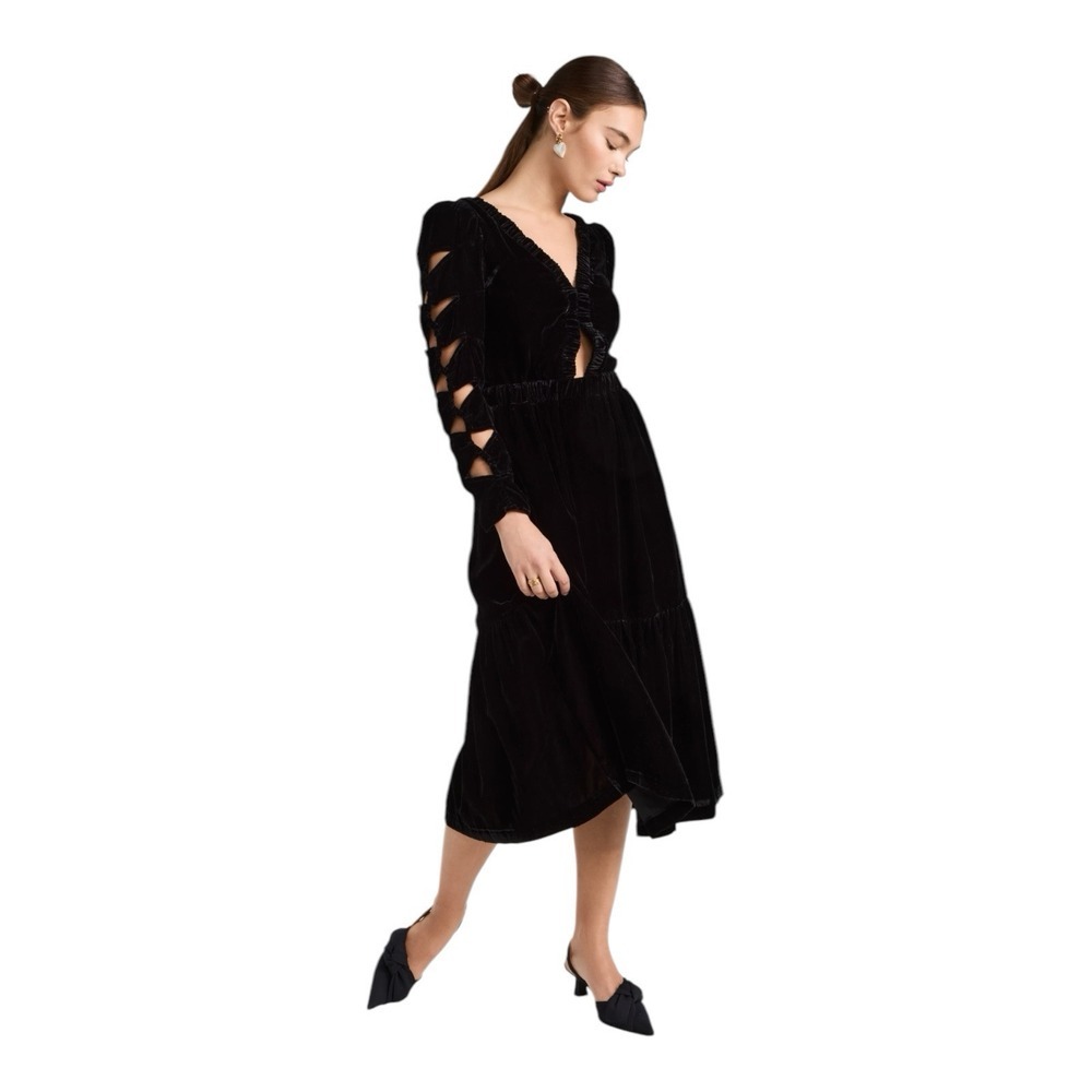 Sea New‎ York Mayde Women Dress Size 6 Velvet Cutout Tiered Midi Black